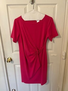 DKNY Fuchsia Short-Sleeve Mini Dress with Side Ring Detail